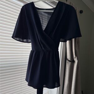 Elegant Navy Blue Wrap Dress